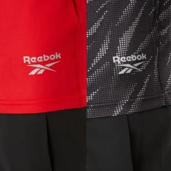 Reebok Herren Diallo Performance Zweierpack T-Shirts Schwarz Print/Rot