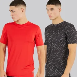 Reebok Herren Diallo Performance Zweierpack T-Shirts Schwarz Print/Rot