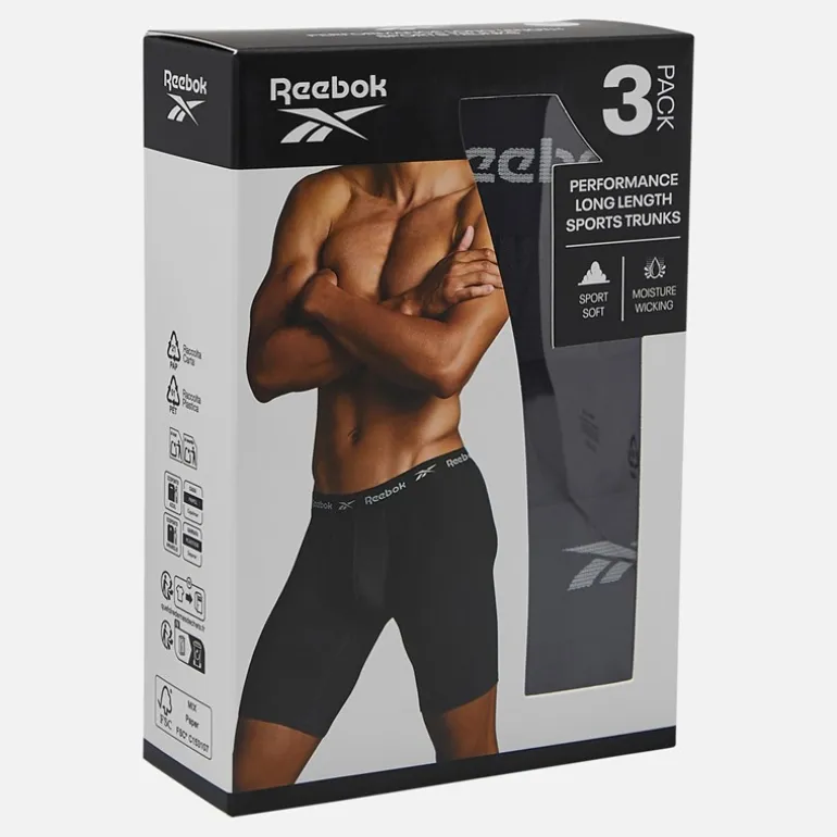 Reebok Herren Hogan Performance Drei-Pack Lange Trunks Schwarz