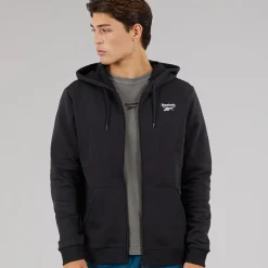 Reebok Herren Identity Kleines Logo Fleece Durchgehender Reißverschluss Kapuzenpullover Schwarz