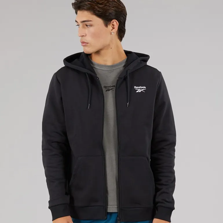 Reebok Herren Identity Kleines Logo Fleece Durchgehender Reißverschluss Kapuzenpullover Schwarz