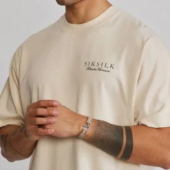 SikSilk Herren Grafik T Shirt Ecru