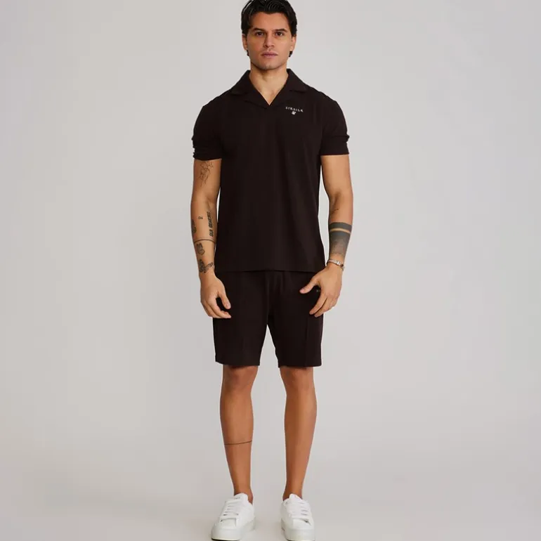 SikSilk Herren Polohemd und Shorts Set Braun