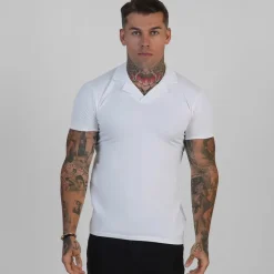 SikSilk Herren Revere Polo Shirt Weiss