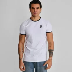 SikSilk Herren Ringer T-Shirt Weiß/Schwarz
