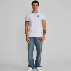 SikSilk Herren Ringer T-Shirt Weiß/Schwarz