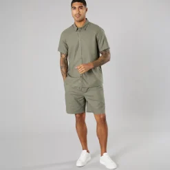 Solid Herren Kurzarm Hemd Dusty Olive