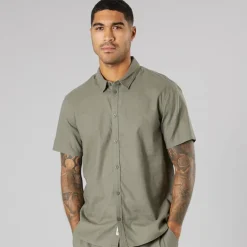 Solid Herren Kurzarm Hemd Dusty Olive