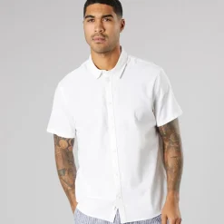 Solid Herren Kurzarm Hemd Off White