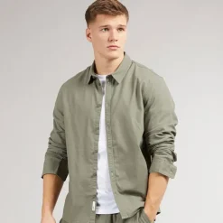 Solid Herren Langarm Shirt Dusty Olive