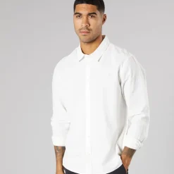 Solid Herren Langarm Shirt Off White