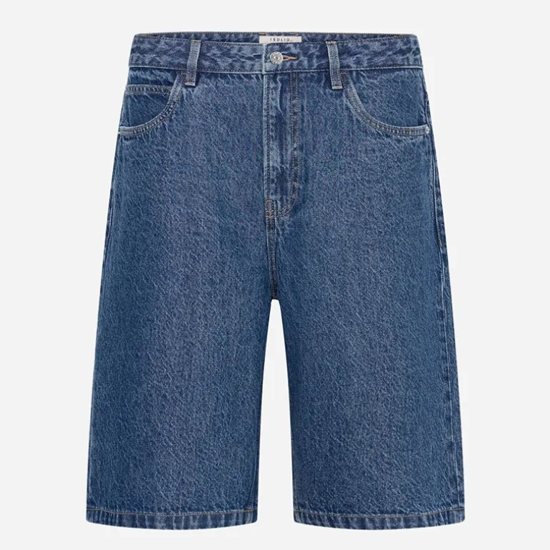 Solid Herren Sdomidt lockere Passform Denim Shorts Middle Blue Denim
