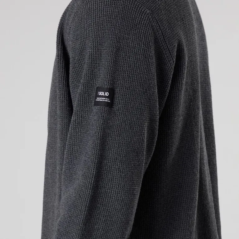 Solid Herren Strick Cardigan Dunkelgrau Marl Dar Grey M