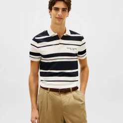 Tommy Hilfiger Herren Pique Multi Streifen Polo Hemd Ivory Petal/Desert Sky