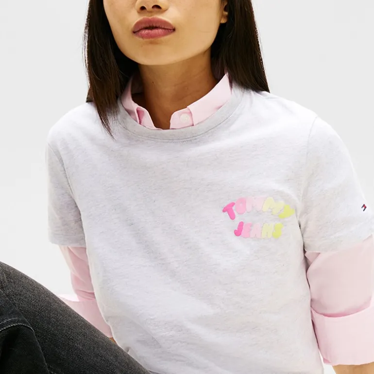 Tommy Jeans Damen Bubble T Shirt Ice Grey Heather