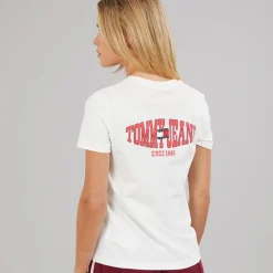 Tommy Jeans Damen Wavy Fahne T-Shirt Ecru