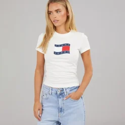 Tommy Jeans Damen Wavy Fahne T-Shirt Ecru