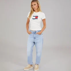 Tommy Jeans Damen Wavy Fahne T-Shirt Ecru