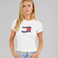 Tommy Jeans Damen Wavy Fahne T-Shirt Ecru