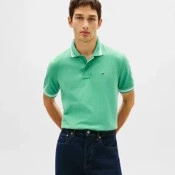 Tommy Jeans Herren Poloshirt mit Kragenrand Bahama Green