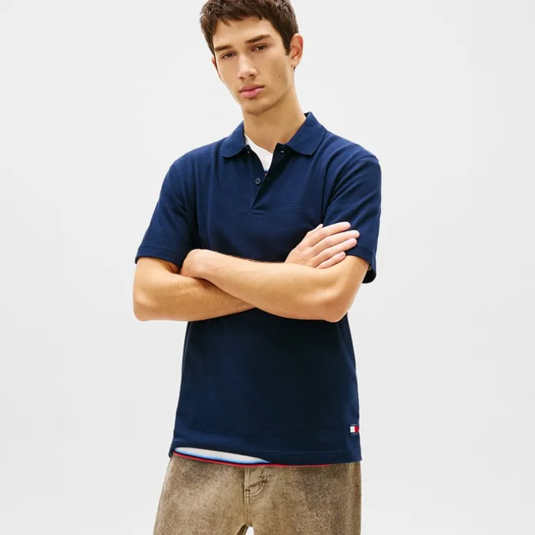 Tommy Jeans Herren Reg Waffel Poloshirt Dark Night Navy
