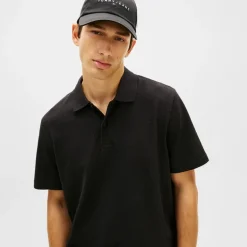 Tommy Jeans Herren Reg Waffel Poloshirt Schwarz