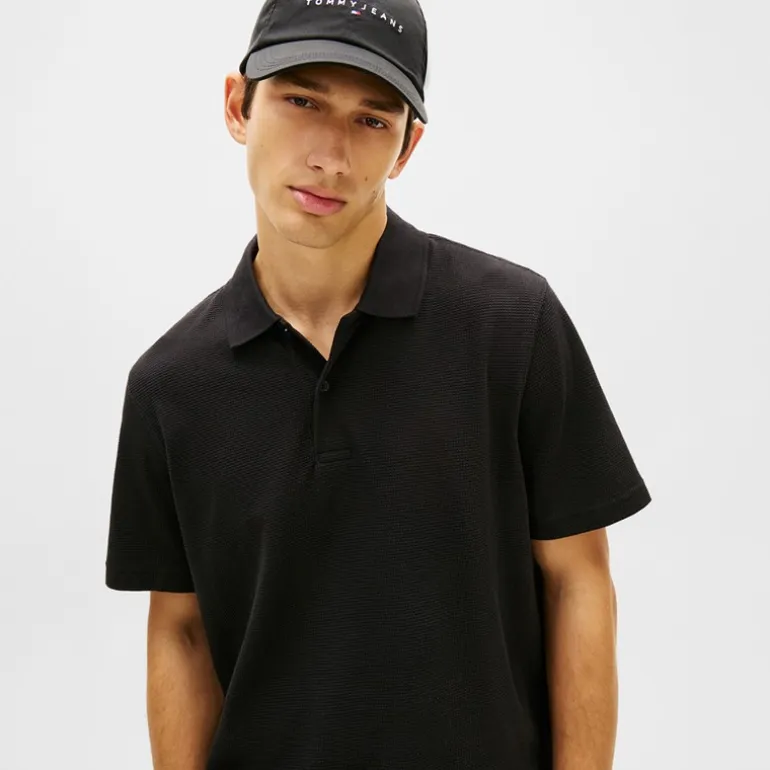 Tommy Jeans Herren Reg Waffel Poloshirt Schwarz