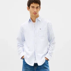 Tommy Jeans Herren Streifen Oxford Langarmhemd Blue Twilight Stripe
