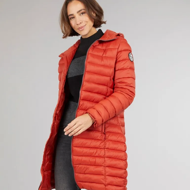 Trespass Damen Briarlea Wattierte Kapuzen Lang Mantel Burnt Orange