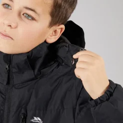 Trespass Wasserdichte gefütterte Kapuzenjacke Junge Figo Schwarz