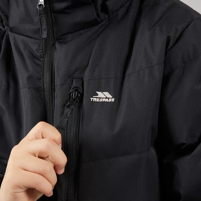 Trespass Wasserdichte gefütterte Kapuzenjacke Junge Figo Schwarz