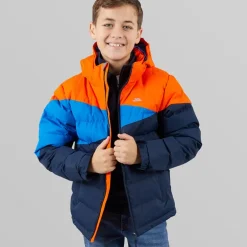 Trespass Wasserdichte gesteppte Kapuzenjacke Junge in Marineblau/Orange/Blau