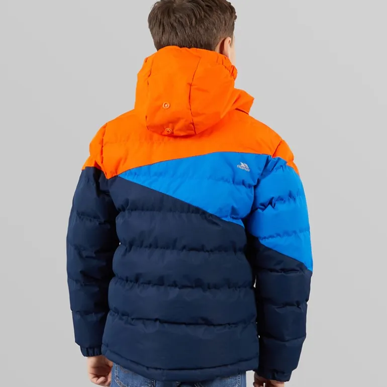 Trespass Wasserdichte gesteppte Kapuzenjacke Junge in Marineblau/Orange/Blau