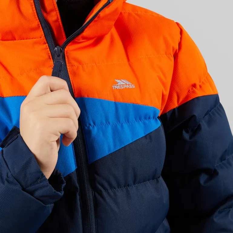 Trespass Wasserdichte gesteppte Kapuzenjacke Junge in Marineblau/Orange/Blau