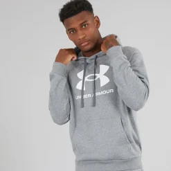 Under Armour Herren UA Rival Fleece Logo Hoodie Castlerock Hellgrau/Weiß