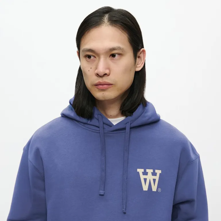 Wood Wood Herren Cass Brust Druck Hoodie Skipper Blue