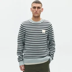 Wood Wood Herren Tay Rundhals Pullover Slate Stripe